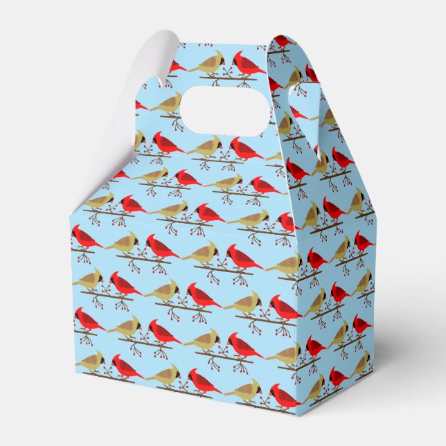 Cute Christmas Cardinals and Red Berries Patterned Favor Boxes (Front Side)