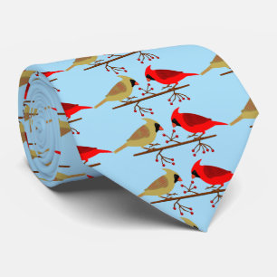 Cute Christmas Cardinals and Red Berries Patterned Neck Tie