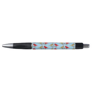 Cute Christmas Cardinals and Red Berries Patterned Pen