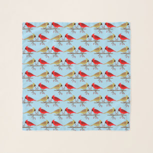Cute Christmas Cardinals and Red Berries Patterned Scarf