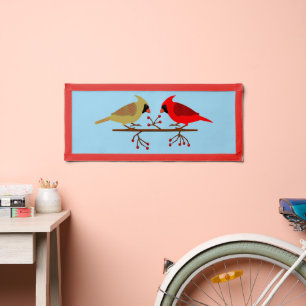 Cute Christmas Cardinals and Red Berries Pennant