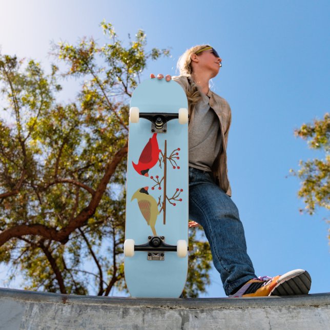 Cute Christmas Cardinals and Red Berries Skateboard (Outdoor 1)