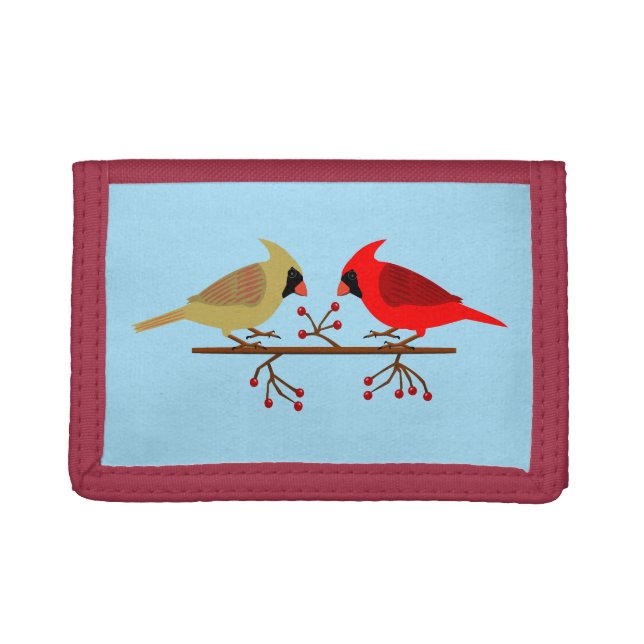 Cute Christmas Cardinals and Red Berries Trifold Wallet (Front)