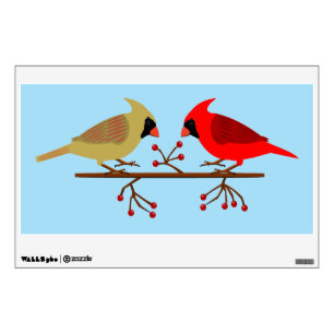 Cute Christmas Cardinals and Red Berries Wall Decal