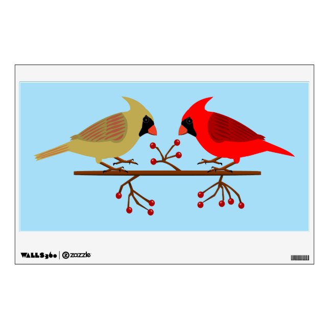 Cute Christmas Cardinals and Red Berries Wall Decal (Front)