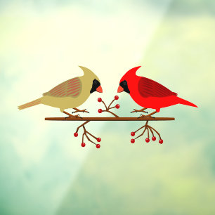 Cute Christmas Cardinals and Red Berries Window Cling