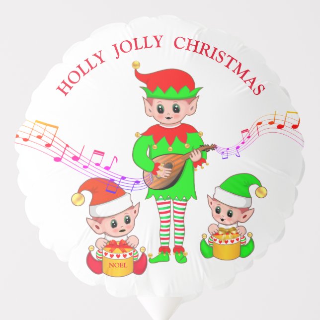 Cute Christmas carol elves on white Balloon (Front)