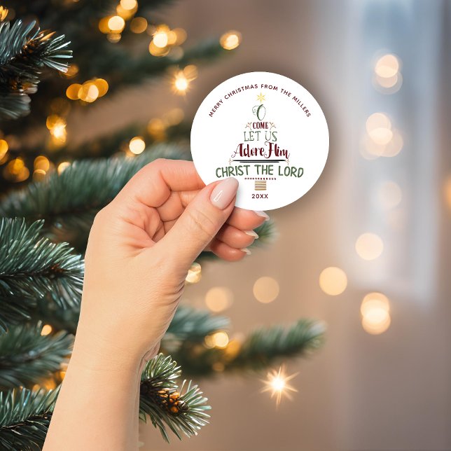 Cute Christmas Carol Typography Tree Personalized Classic Round Sticker (Cute Christmas Carol Typography Tree Personalized Classic Round Sticker)