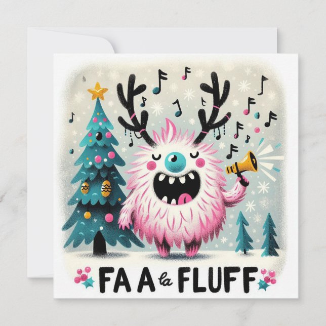 Cute Christmas Caroler "fa la fluff" Holiday Card (Front)