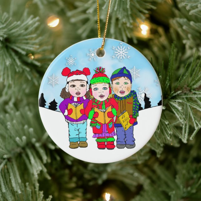 Cute Christmas Carolers Personalized Holiday Ceramic Ornament (Tree)