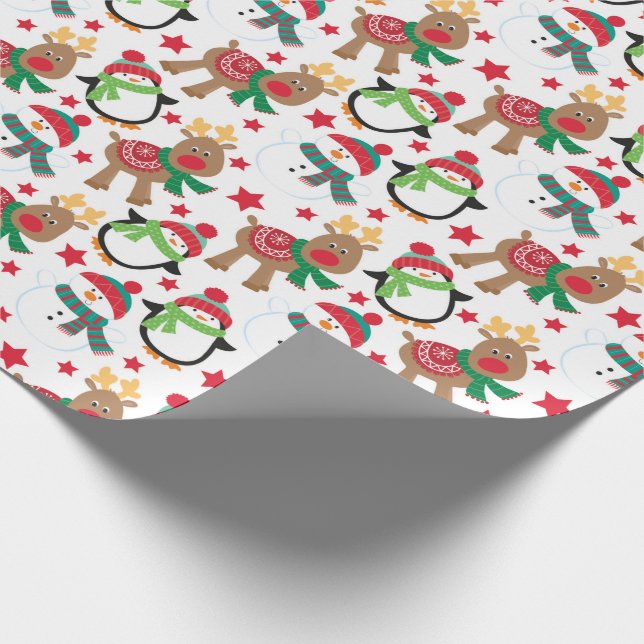 Cute Christmas Cartoon Animals Wrapping Paper (Corner)
