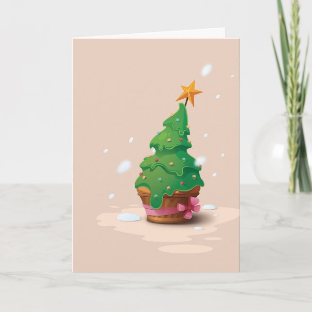 Cute Christmas Cartoon Cupcake with Funny Message Holiday Card (Front)
