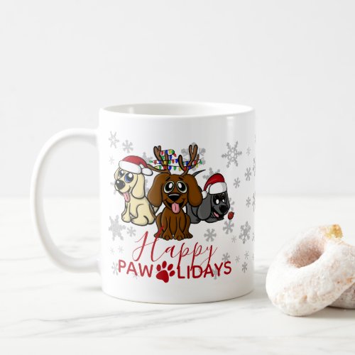 Cute Christmas Cartoon Dogs Santa Hat Lights Coffee Mug