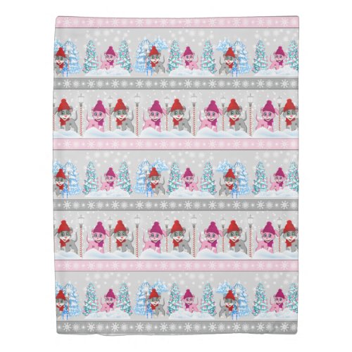 Cute Christmas Cartoon Puppies Pattern Duvet Cover