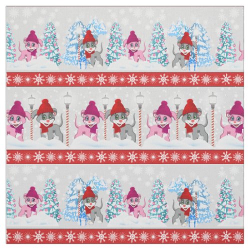 Cute Christmas Cartoon Puppies Pattern Fabric