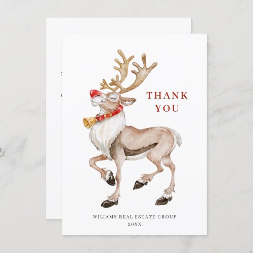 Cute Christmas Cartoon Reindeer Greeting Holiday Thank You Card