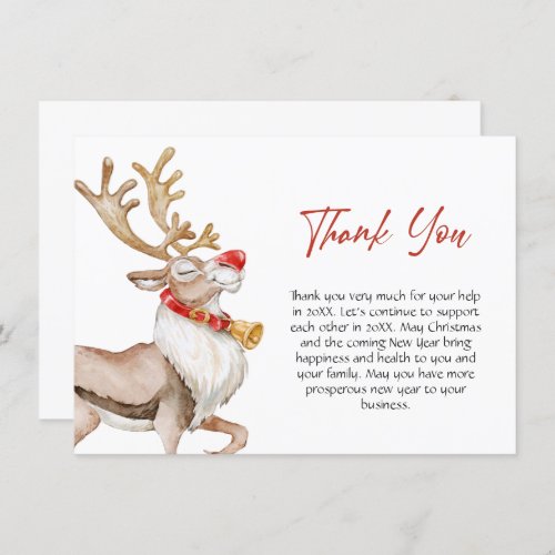 Cute Christmas Cartoon Reindeer Greeting Holiday Thank You Card