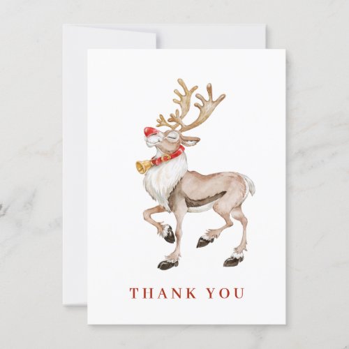 Cute Christmas Cartoon Reindeer Greeting Holiday Thank You Card