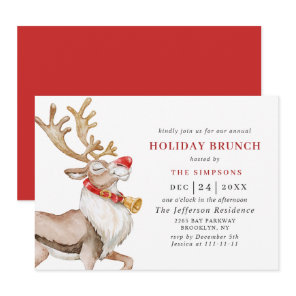 Cute Christmas Cartoon Reindeer HOLIDAY BRUNCH Invitation