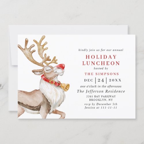Cute Christmas Cartoon Reindeer HOLIDAY LUNCHEON Invitation