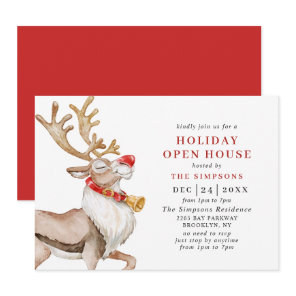 Cute Christmas Cartoon Reindeer HOLIDAY OPEN HOUSE Invitation