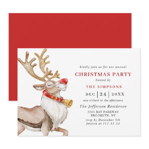 Cute Christmas Cartoon Reindeer Holiday Party Invitation