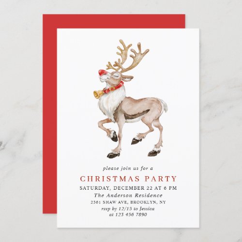 Cute Christmas Cartoon Reindeer Holiday Party Invitation