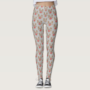 Cute Christmas Cartoon Reindeer Pattern Gray Leggings