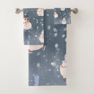 Cute Christmas Cartoon Snowman  Bath Towel Set
