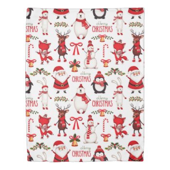 Cute Christmas Cartoons Pattern Duvet Cover by ChristmaSpirit at Zazzle
