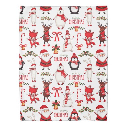 Cute Christmas Cartoons Pattern Duvet Cover