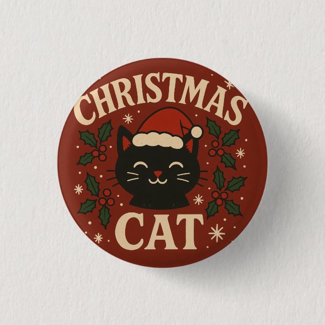 Cute Christmas Cat Button (Front)