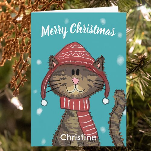 Cute Christmas Cat Cartoon  Card