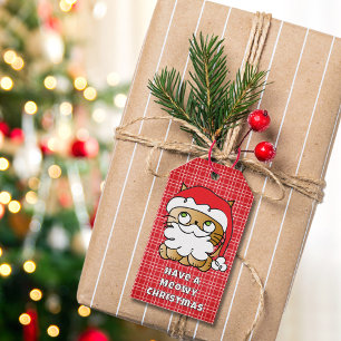 Cute Christmas Cat Cartoon Funny Saying Meowy Gift Tags