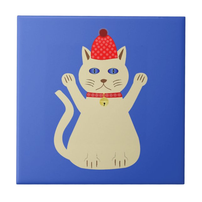 Cute Christmas Cat Ceramic Tile (Front)