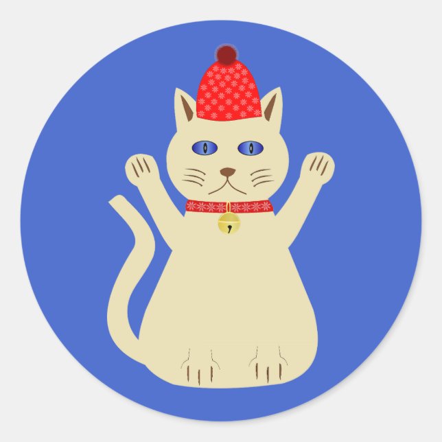 Cute Christmas Cat Classic Round Sticker (Front)