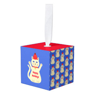 Cute Christmas Cat Custom Cube Ornament