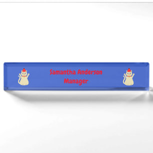 Cute Christmas Cat Custom Desk Name Plate