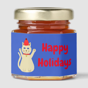 Cute Christmas Cat Custom Honey Jar Favors