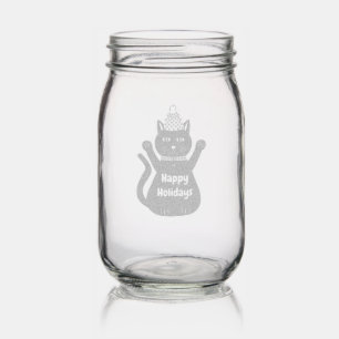 Cute Christmas Cat Custom Mason Jar