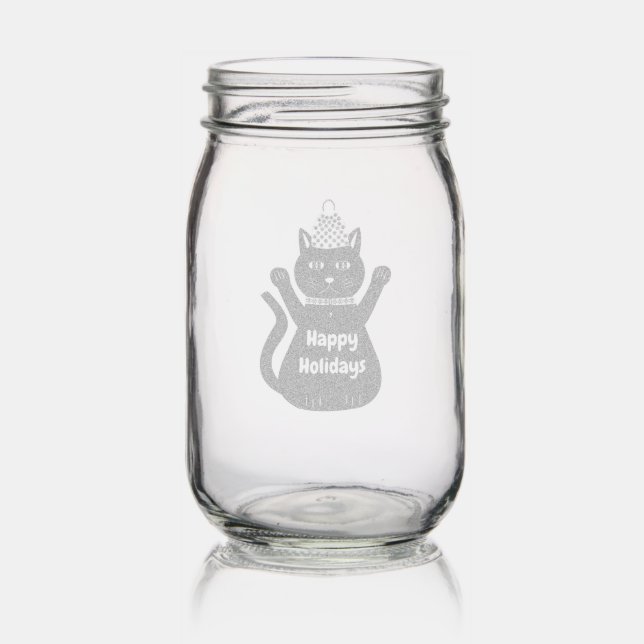 Cute Christmas Cat Custom Mason Jar (Glassware)