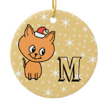 Cute Christmas Cat, Custom Monogram and Back Photo