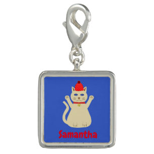 Cute Christmas Cat Custom Name Charm