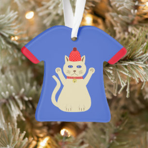 Cute Christmas Cat Custom Name Ornament