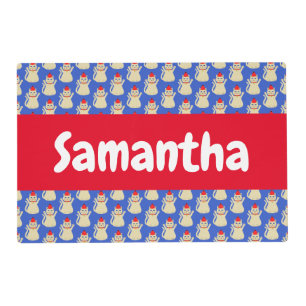 Cute Christmas Cat Custom Name Placemat