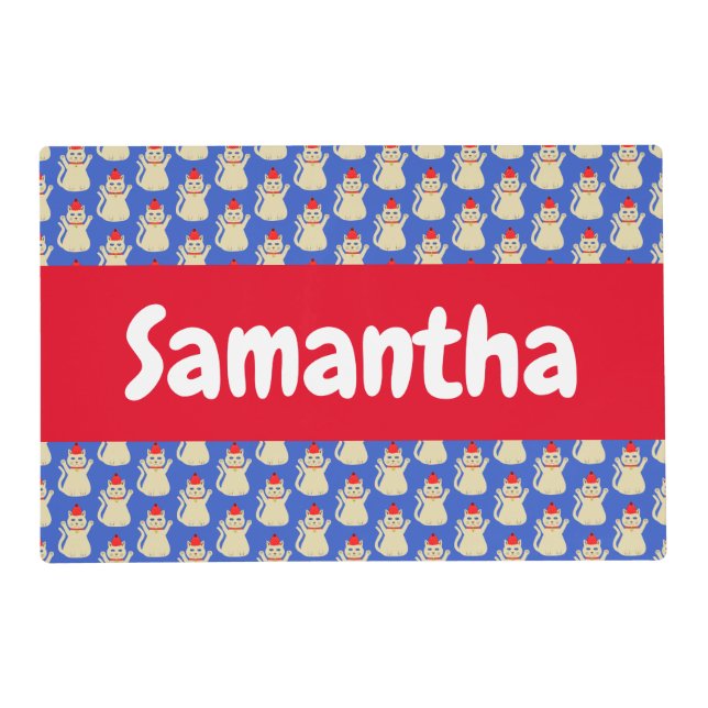 Cute Christmas Cat Custom Name Placemat (Front)