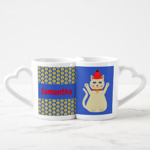 Cute Christmas Cat Custom Names Coffee Mug Set