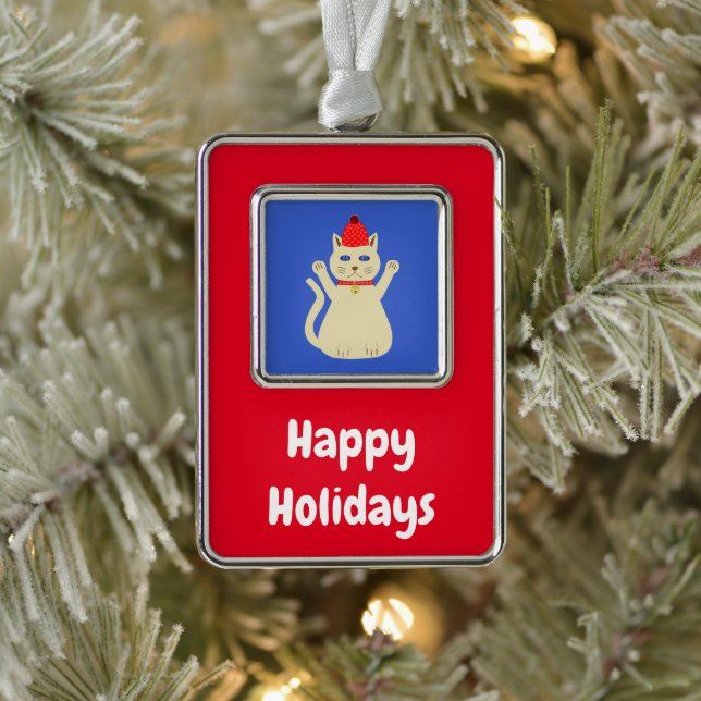 Cute Christmas Cat Custom Ornament (Tree)