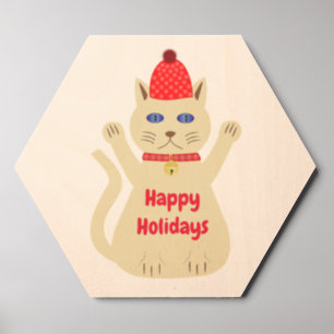 Cute Christmas Cat Custom Wood Photo Tile