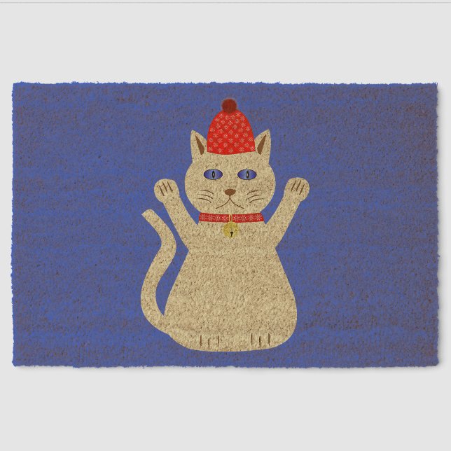 Cute Christmas Cat Fiber Doormat (Front)
